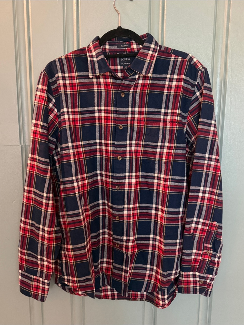 J. Crew Navy and Red Plaid Button-Down Flannel Shirt